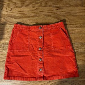 Mini Boden Orange Corduroy Mini skirt Snap Front Size 9-10Y